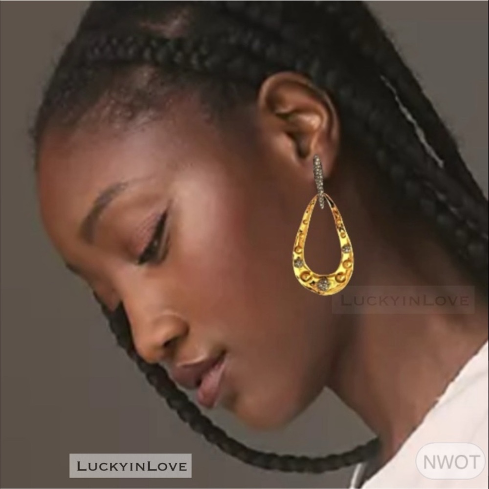 ALEXIS BITTAR • Repoussé Solanales Crystal Studded Teardrop Drop Hoop Earrings